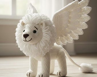 Winged Lion Crochet Pattern, Intermediate Amigurumi Plush Tutorial (Digital Download)