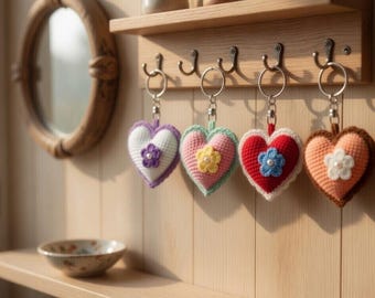 Crochet Heart Keychain Pattern PDF | Kawaii Amigurumi Heart Plush Bag Charm | Cute Valentine Crochet Tutorial DIY Gift Valentines Day Gifts
