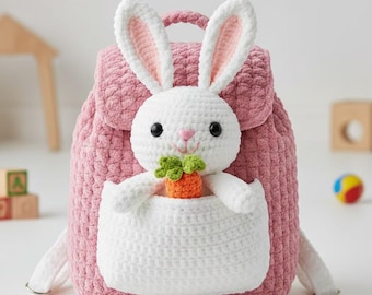Bunny Backpack Crochet Pattern | Toddler Chenille Amigurumi Bag (PDF Download)