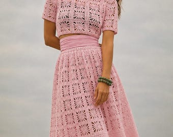 Daisy Granny Square Crochet Set Pattern PDF, Boho Crop Top and Maxi Skirt Outfit, Summer Clothing Tutorial Download