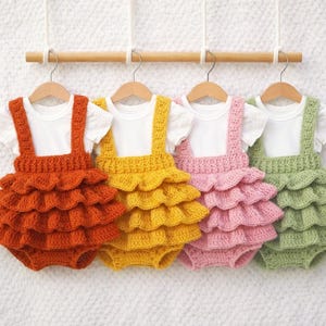 Crochet Baby Romper Pattern, Ruffle Pinafore Sunsuit, Bloomer PDF (Instant Download)