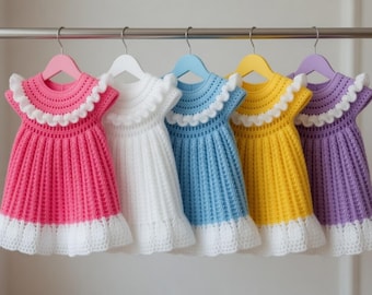 Crochet Baby Dress Pattern PDF, Baby Girl Lace Ruffle Dress, Newborn to 6 Years, Easy Instant Download