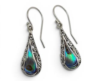 Abalone Teardrop Earrings, Sterling Silver Made In Bali