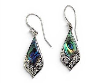 Abalone Marquise Earrings, Sterling Silver Made In Bali
