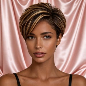 Customized insoles,Brown Highlight Short Pixie Cut Wig, Human Hair, Natural Looking