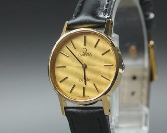 Vintage Omega De Ville Cal.1378 Square Gold Dial 30mm Qz Men's