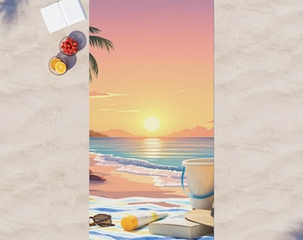 Sunset-stranddoek | Boho kusthanddoek, palmprint, stranddeken