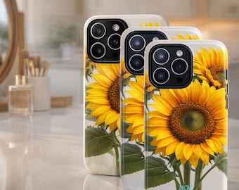 Stoer telefoonhoesje met zonnebloem bloemen | Beschermhoes, optie voor gepersonaliseerde naam