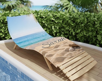 Gepersonaliseerde strandhanddoek | Oceaangolven, zand, scriptnaam