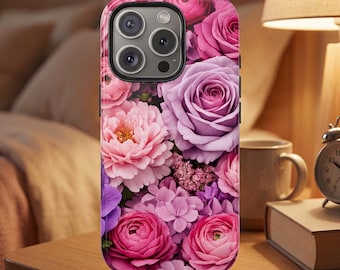 Roze paars roos boeket telefoonhoesje | iPhone-cover met bloemen