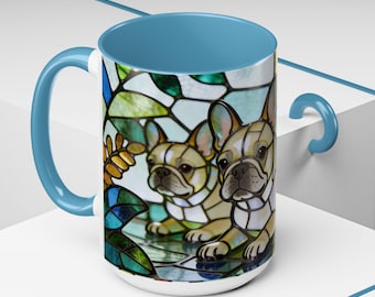 Stained Glass French Bulldog Mug | Accent Coffee Mug 11oz 15oz