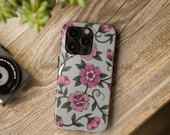 Roze telefoonhoesje met bloemen wijnstok | Vintage botanische bescherming