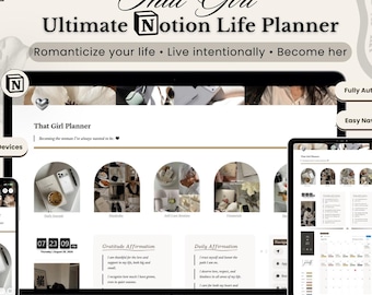 That Girl Notion Life Planner | Ultimate Notion Dashboard | All-in-One Life Planner | Self Care, Goals, Finance, Habits & Productivity