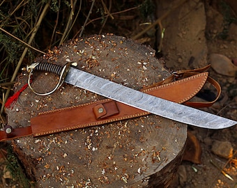 Damascus Steel Cutlass Sword 24” – Handmade Viking Short Sword | Pirate Style Medieval Blade, Gift for Collectors.