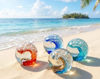 Statuetta in vetro a forma di onda oceanica, fermacarte in cristallo fatto a mano a forma di onda, decorazione da spiaggia/costa, regalo per amanti del mare per la casa a tema oceano.