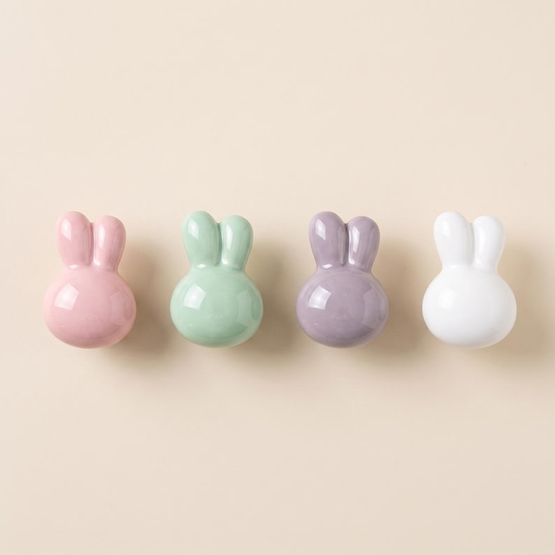 Bunny Cabinet Knobs, Rabbit Drawer Knobs, Cute Dresser Handles, Kids Room Cabinet Hardware, Nursery Furniture Knobs, Kitchen Cupboard Knob image 1