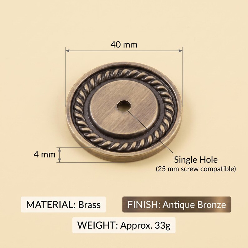 Vintage-Schrankknöpfe, runde Schubladenknöpfe, Kommodenknöpfe, Küchenschrankbeschläge, Schranktürknöpfe, Waschtischknöpfe, Möbelbeschläge Rope Round Plate