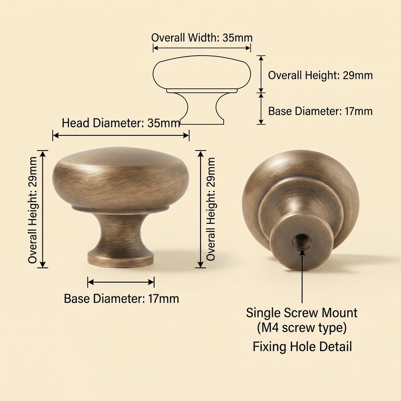 Vintage-Schrankknöpfe, runde Schubladenknöpfe, Kommodenknöpfe, Küchenschrankbeschläge, Schranktürknöpfe, Waschtischknöpfe, Möbelbeschläge Large Knob 35mm