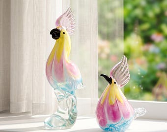 Figura decorativa de pájaro de cristal, colorida escultura de loro flamenco de cristal hecha a mano, arte para el alféizar de la ventana, regalo para amantes de las aves, decoración tropical para el hogar.
