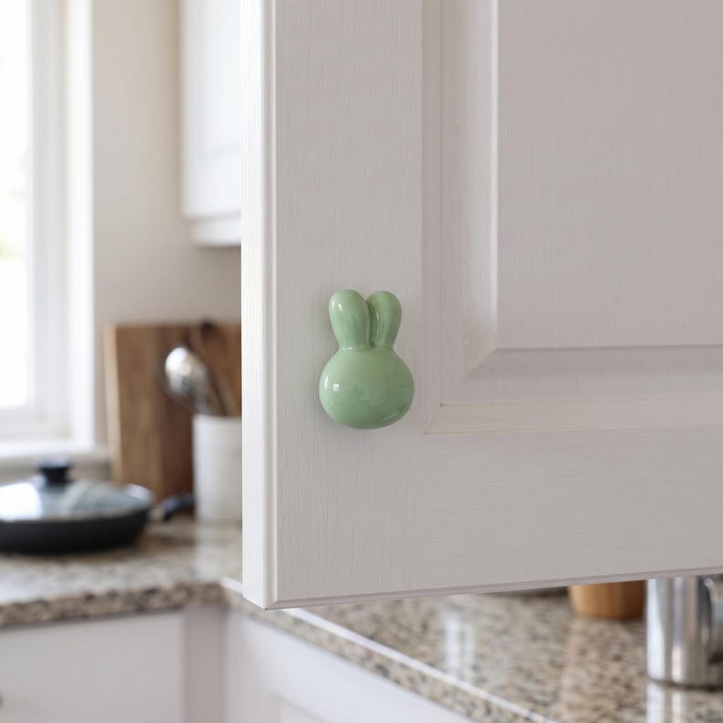 Bunny Cabinet Knobs, Rabbit Drawer Knobs, Cute Dresser Handles, Kids Room Cabinet Hardware, Nursery Furniture Knobs, Kitchen Cupboard Knob image 4