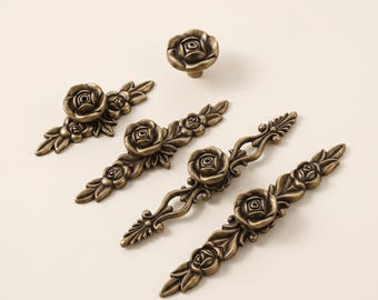 Tiradores de armario vintage con forma de rosa, tiradores de cajón florales, tiradores de cómoda antiguos, herrajes decorativos para armarios, pomos para muebles, tiradores de alacenas.