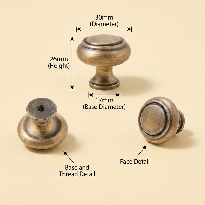 Vintage-Schrankknöpfe, runde Schubladenknöpfe, Kommodenknöpfe, Küchenschrankbeschläge, Schranktürknöpfe, Waschtischknöpfe, Möbelbeschläge Ring Knob 30mm