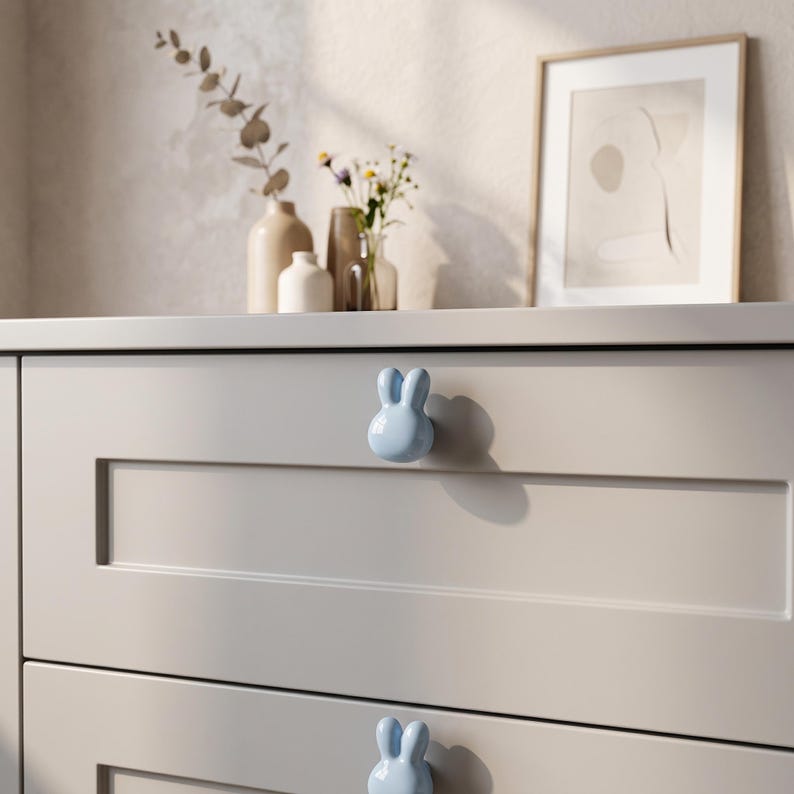 Bunny Cabinet Knobs, Rabbit Drawer Knobs, Cute Dresser Handles, Kids Room Cabinet Hardware, Nursery Furniture Knobs, Kitchen Cupboard Knob image 5