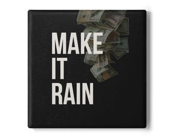 Posavasos de cerámica con texto "Make It Rain" / Tipografía de dinero
