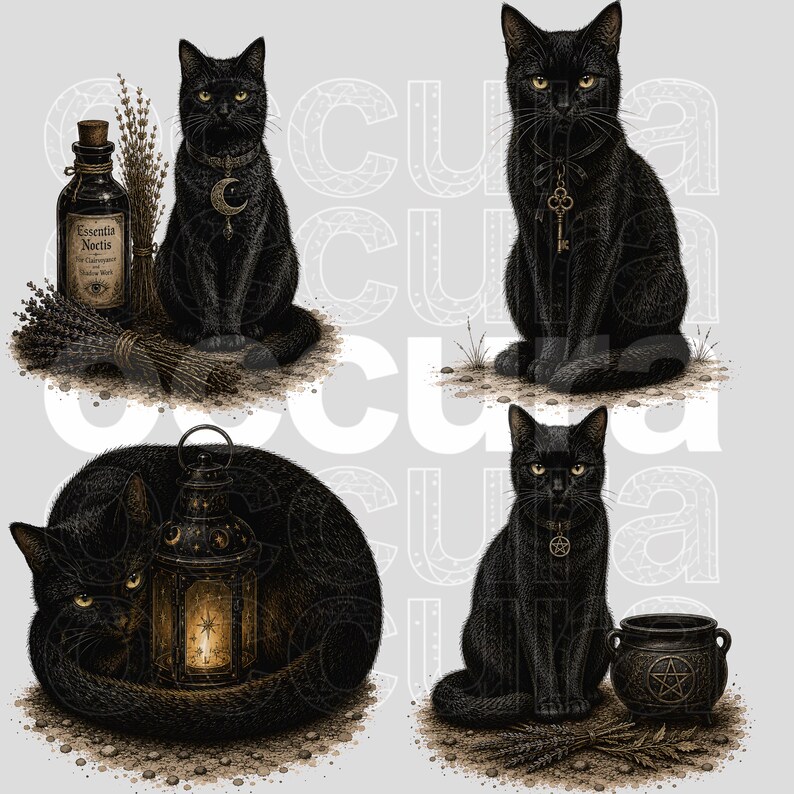 Black Cat Clipart Bundle, 20 PNG Witchy Set, Gothic Familiar Junk ...