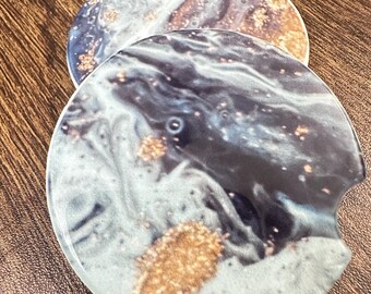 Posavasos de cerámica personalizados hechos a mano para coche, insertos para portavasos de coche con arte fluido, decoración de piedra absorbente