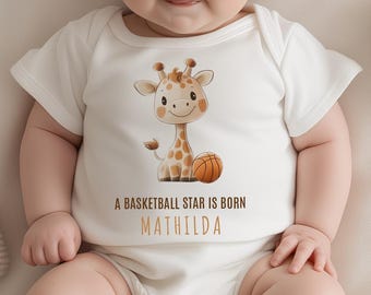 Tutina per neonati personalizzata a tema basket con nome, body per neonati a tema basket, regalo per neonati, vestiti per neonati e bambine