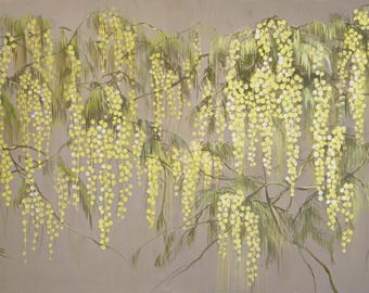 Hand Painted Wallpaper Mural In Yellow Floral Wallpaper For Boutique And Commercial Spaces