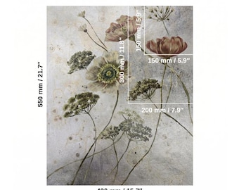 手描き壁紙サンプルパネル、高級感あふれる植物柄フローラル仕上げ、プレミアムな色と質感の見本を3サイズでご用意