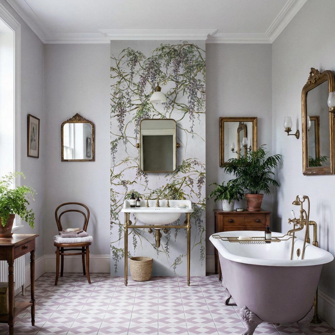 Botanical Wisteria Wall Mural for Beauty Salons and Wellness Studios ...