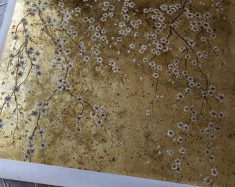 Luxury Gold Statement Wall For Salons, Boutiques And Showrooms, Hand Painted Botanical Mural