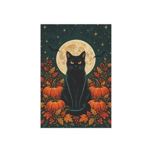 Bandiera da giardino di Halloween con gatto nero, luna piena e zucche, bifacciale