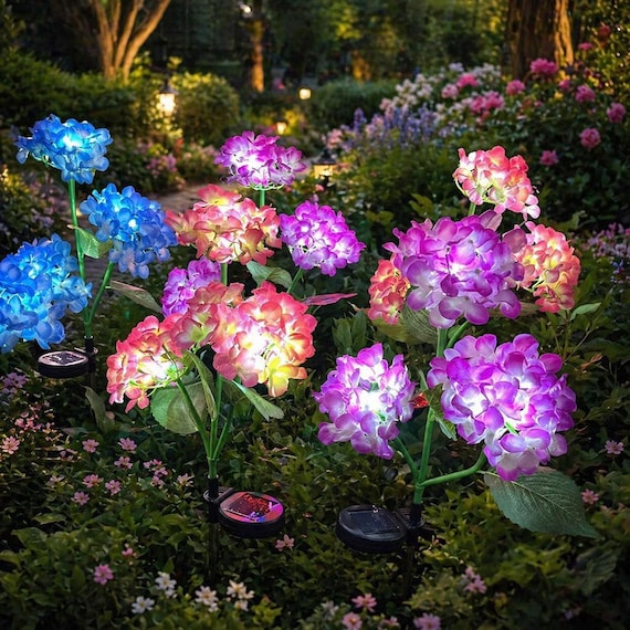 3-Head Hydrangea Solar Garden Lights – Artificial Flower Lawn Lamp for Outdoor Patio, Yard, Summer Wedding & Holiday Decor