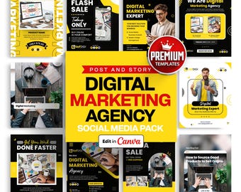 Instagram-sjablonen voor digitaal marketingbureau, socialmediapakket (Canva)