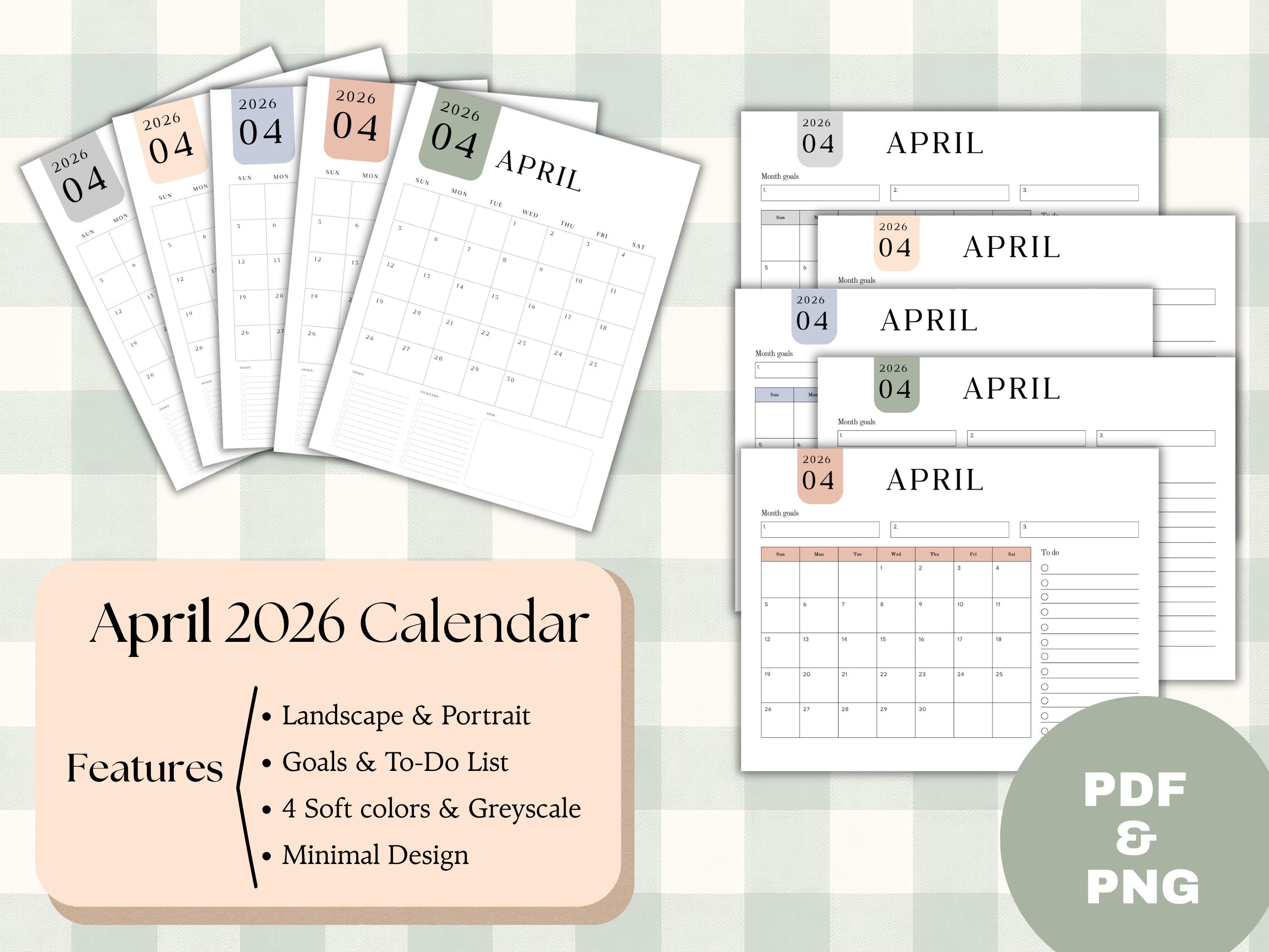 April 2026 Printable Calendar | Monthly Planner PDF | Landscape ...