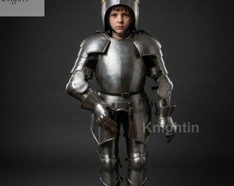 Kids Prince Crown Helmet Armor Costume, Medieval Prince Cosplay Outfit, Royal Knight Costume for Boys, Kids Medieval Armor Set
