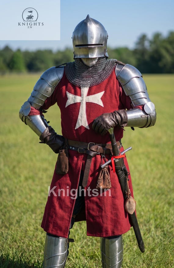Handmade Medieval Sallet Helmet with Full Body Armor Set, Templar Knight Suit for LARP, Fantasy Warrior Costume, Historical Reenactment Gift