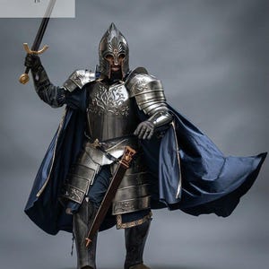 Medeltida fantasyrustningsset – Inspirerad av "Sagan om ringen" – Helkroppskrigardräkt – Antik svart cosplaydräkt
