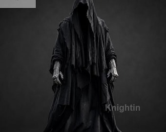 Black Hood Cloak Ringwraith Costume, Medieval Hooded Cloak, Gothic Fantasy Cape, LARP Cosplay Costume, Halloween Costume, Warrior Cloak