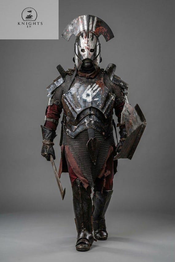 Handcrafted Wearable Fantasy Armor Suit - Uruk Hai Inspired Full Body Set with Helmet & Shield -Premium Dark Orc Cosplay Costume - 18G Steel