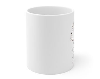 深く感じ、激しく考えるマグカップ | 神経多様性のある線画の陶器製コーヒーカップ