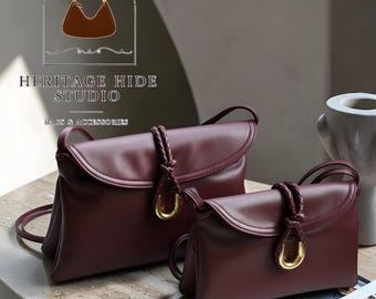Genuine Leather Crossbody Bag Women Braided Handle Shoulder Purse Elegant Lock Handbag