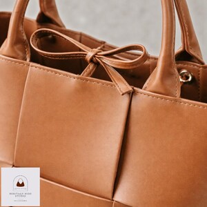 Woven Leather Tote Bag, Minimalist Structured Work Shoulder Handbag, Everyday Office Purse image 6