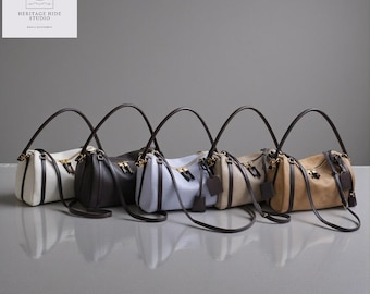 Genuine Leather Shoulder Bag | Minimalist Crossbody Purse | Structured Top Handle Handbag