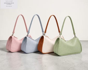 Minimalist Leather Shoulder Bag, Soft Cowhide Crossbody Purse, Small Everyday Handbag,  Adjustable Strap