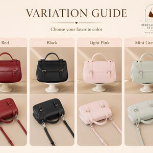 Vintage genuine leather crossbody handbag with retro Cambridge satchel design displayed in elegant neutral studio setting. Women’s minimalist shoulder purse available in black, burgundy red, ivory white, and blush pink colors with structured silhouette, buckle strap details, top handle, and adjustable crossbody strap. Japanese style leather handbag styled for modern fashion lovers, classic British satchel aesthetic, everyday women’s purse, elegant casual shoulder bag